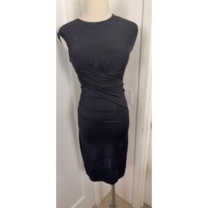 T by Alexander Wang Black Ruched Bodycon Dress XS Cross Front Jersey Mini Midi